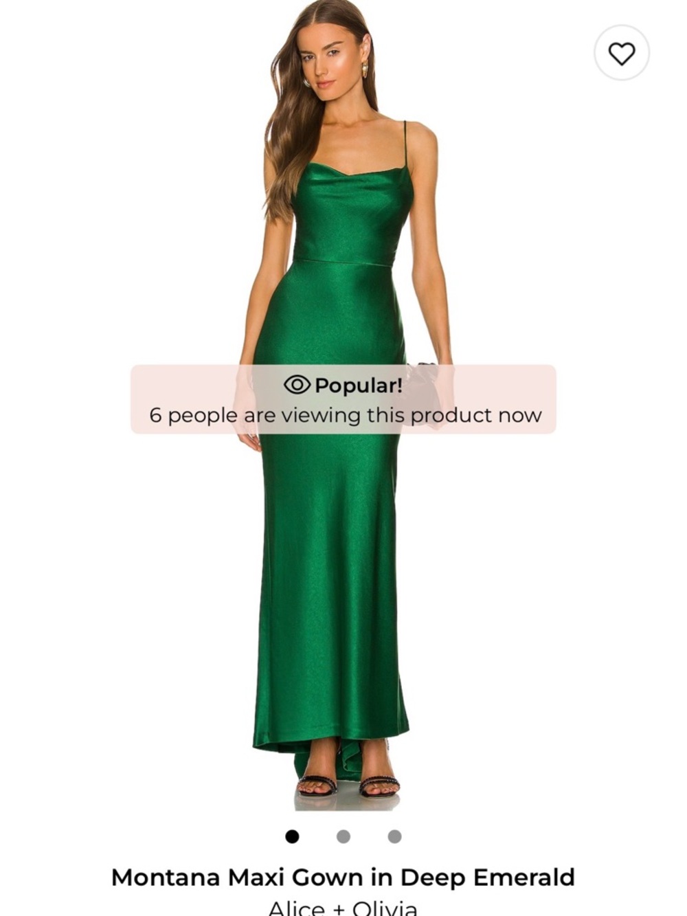 Alice + Olivia Satin Cowl Maxi Gown in Emerald Green